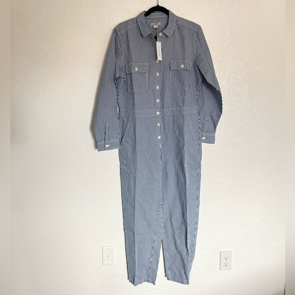 OuterKnown S.E.A Suit Organic Cotton Linen Blend Striped Blue Coverall S… - Picture 2 of 5
